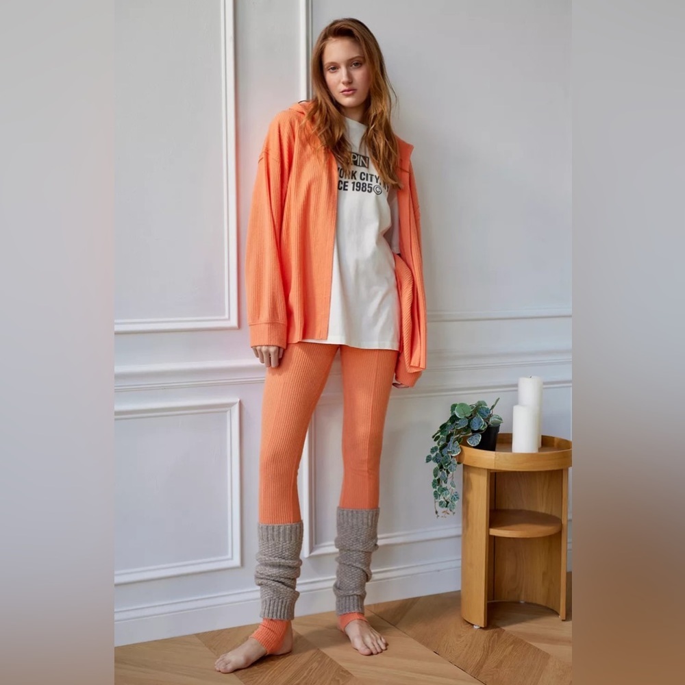 Urban Outfitters Sorbet Orange Open Front Hooded Cardigan Oversized - Picture 3 of 4